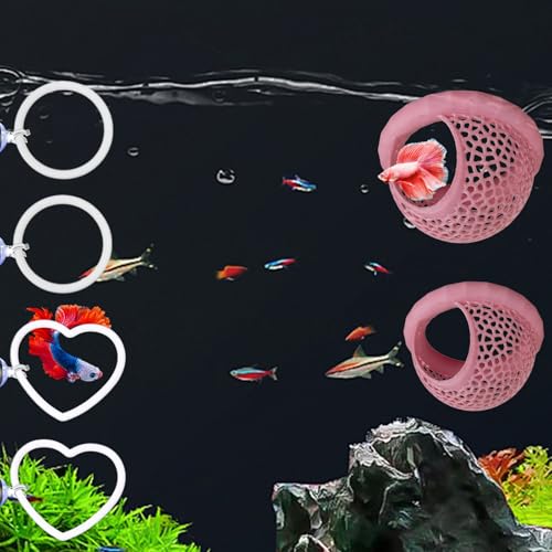 Betta Hammock & Fish Toys Set, Aquarium Betta Fish Training and Feeding Rings, Floating Bettas Hide & Shrimp Cave, Decorative Accessories for Small Fish Tanks