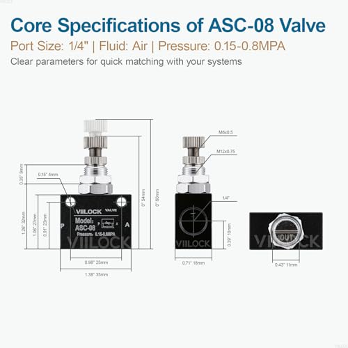 Pneumatic Air Flow Control Valve, PT1/4 Speed Regulating One-Way Throttle Valve ASC-08 - size: PT1/4