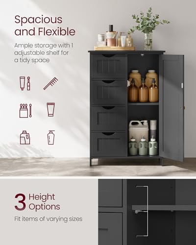 VASAGLE Storage Cabinet with Drawers, Freestanding Floor Cabinet with Door, 11.8 x 21.7 x 32.3 Inches, Adjustable Shelf, for Bathroom, Living Room, Kitchen, Ink Black ULHC041BH01S - color: Ink Black, style: 1 Door + 4 Drawers（32.3"）