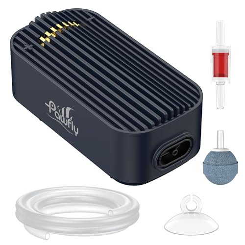 Pawfly Aquarium Air Pump, 80 GPH Fish Tank Air Pump up to 70 Gallons, Ultra Quiet Adjustable Oxygen Pump with Airline Tubing, Air Stone & Check Valve, Aerator for Fish - size: 3 W (up to 70 Gallons)