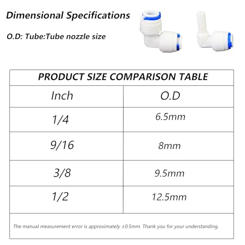 1/4" x 3/8" Push-Fit Elbow for RO System, 5 Pcs | Quick bend plastic elbow connects 1/4" to 3/8" FPT for reverse osmosis RO DIY water filters & purification systems. - style: 1/4 turn 3/8 quick connect elbow