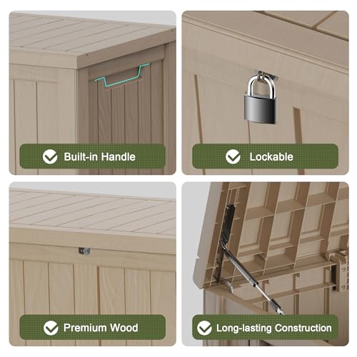 TARKARI 150 Gallon Outdoor Storage Box Waterproof, Resin Deck Boxes with Lockable Lid & UV-Resistant for Patio, Pool, Garden Furniture Cushions & Accessories, Coffee - color: Coffee, size: 150 GAL