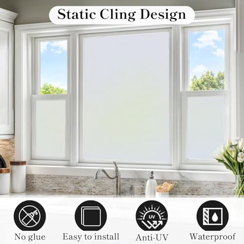 DUOFIRE Privacy Window Film Frosted Glass Film Static Cling Glass Film No Glue Anti-UV Window Sticker Non Adhesive for Privacy Office Meeting Room Bathroom Living Room, Matte White 11.8 x 47 in - color: Matte White, size: 11.8 x 47 in