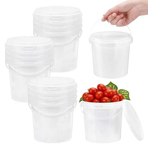 12 Pcs White Plastic Bucket with Lid and Handle, Food Grade Buckets with Lids, Ice Cream Containers Food Safe Bucket for Multipurpose Storage Paint Water Art Crafts Projects (1.26 Quart) - size: 1.26 Quart