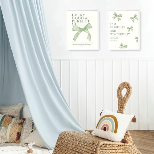 LARTSFRO Coquette Sage Green Bow Wall Art Decor Posters, Sage Green Bow Room Bedroom Bathroom Dorm Wall Art Decor Aesthetic for Teen Girls Gifts, Inspirational Bible Verses Bow Wall Decor, 10x8 Inch Set of 4 Pcs Bow Pictures (UNFRAMED) - color: green bow,