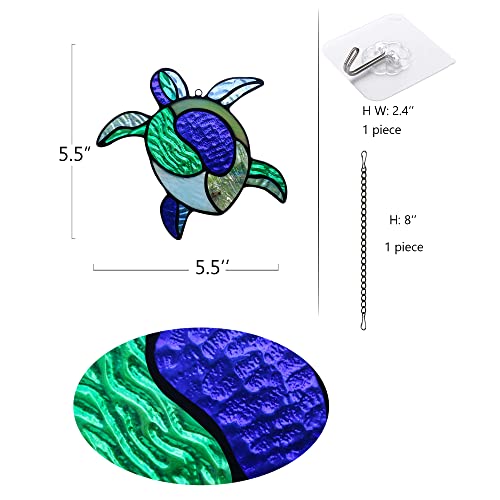 Sea Turtle Decor Stained Glass Window Hanging,Navy Turtles Suncatcher for Garden,Bathroom,Backyard and Living Room,Ocean Theme Party,Housewarming Party Decorations for Turtle Lovers … - color: F