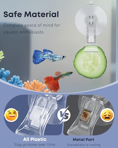 Pawfly 6 Pcs Aquarium Suction Cups with Clips, Aquarium Suction Cup Clips, Clear Plastic Fish Feeding Tool, Plant Leaf Seaweed Clips, Veggie Feed Holder, Underwater Fish Feeder, Fish Tank Accessories