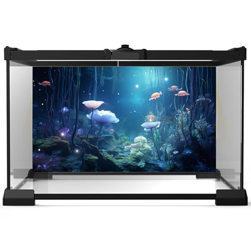 2 Packs Surreal Undersea Fantasy Garden Aquarium Background Colorful Glitter Floral Flowers Tranquil Lake Stream Fish Tank Background Blue Dreamy Jungle Rainforest Reptile Tank Backgrounds 24x12in - color: Foggy Blue, size: 24(W)x12(H)inches/ 60(W)*30cm(H