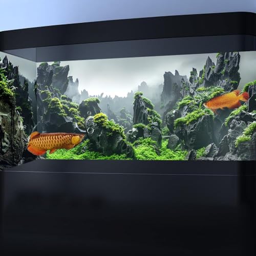 36X18IN Natural Mountain Forest Background Aquarium Background, 3D Image of Underwater Fish Tank Decoration, Reef Greenery with 10 EVA Double-Sided Tape - size: 36X18in/90X45cm