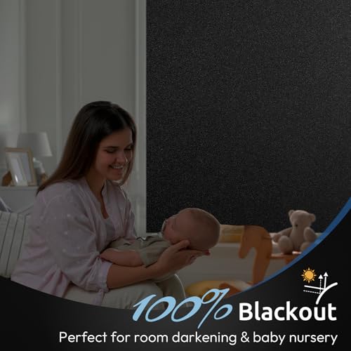rabbitgoo Blackout Window Film, Removable Window Tint in House Static Cling, Darkening Privacy Heat & Light Blocking, Window Cover Day Sleep for Home Garage Bedroom Black 29.5 x 118.1 Inches - color: Black, size: 29.5" X 118.1"