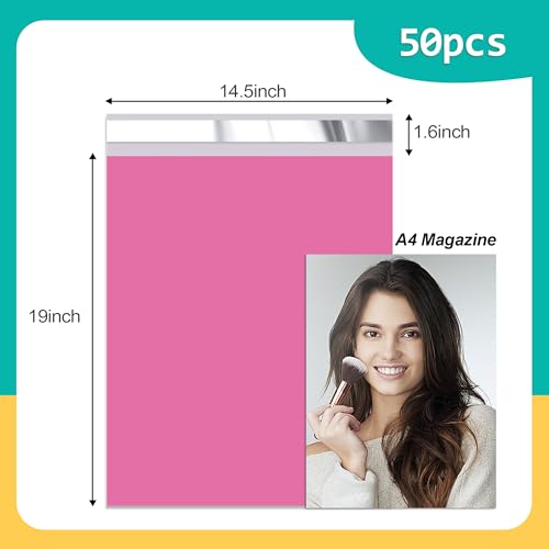 Poly Mailers 14.5x19 Inch 50 Pcs - Pink Waterproof Shipping Envelopes for Small Business with Tear Resistance and Self-Sealing Feature - Ideal Packaging Bags for Mailing, Shipping, and More - color: Pink, size: 14.5x19 Inch 50 Pcs