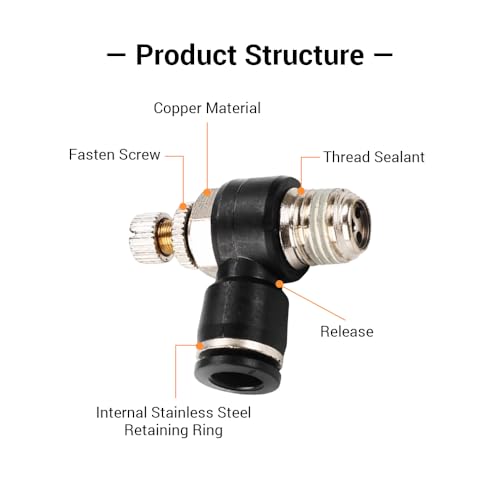 10Pcs Push to Connect Air Flow Control Valve, Black 5/16in Tube OD x 1/4" Male Thread 90 Degree Elbow Speed Control Valve Pneumatic Connector Quick Fittings - size: Male Thread G1/4 x Black (10pcs)