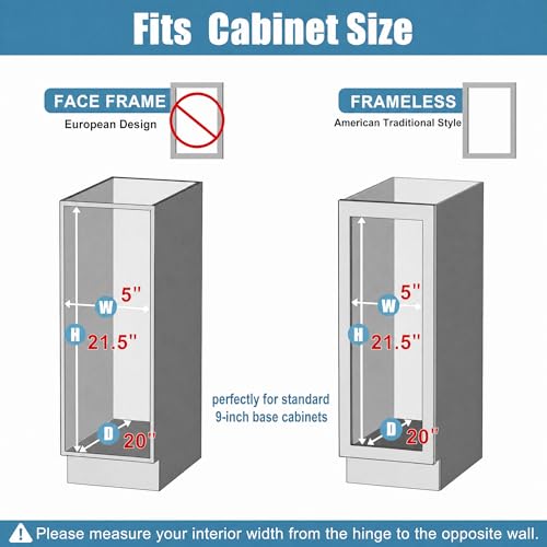 JOWBOOW 4 Inch Pull Out Spice Rack for 9 Inch Base Cabinet, Fully Assembled Heavy Duty 3-Tier Narrow Slide Out Organizer Anti-Wobble Wheels & Door Mount Kit, Bottom Mount - size: 4"W Bottom-Mount (Min 5" Opening)