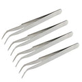 uxcell Silver Tone 5 Inch Length Metal Bent Tip Tweezers Metal (4 Pack)