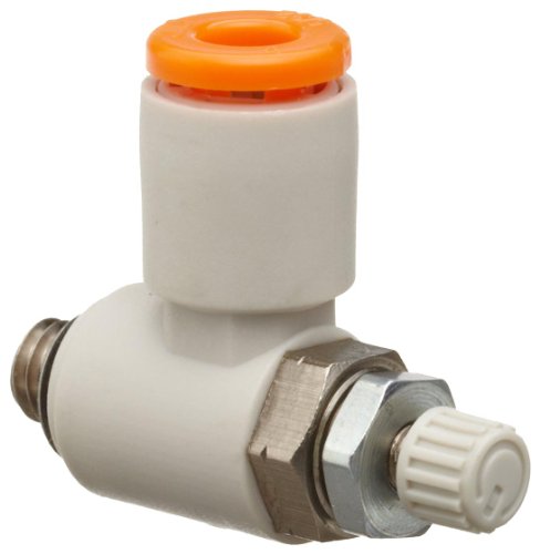 SMC AS1201F-U10/32-01 Air Flow Control Valve with Push-to-Connect Fitting, PBT & Nickel Plated Brass, Elbow, 10-32 UNF Male x 1/8" Tube OD