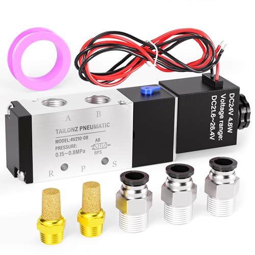 TAILONZ PNEUMATIC 1/4"NPT Solenoid Valve DC24V Single Coil Pilot-Operated Electric 2 Position 5 Way Connection Type 4V210-08 Outlet wire - size: 1/4"NPT/DC24V/Out of line, style: 2 Position 5 Way