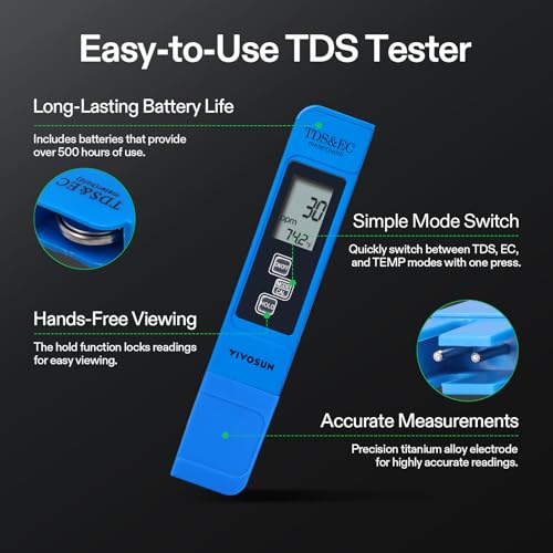 VIVOSUN Digital pH and TDS Meter Kits, 0.01pH High Accuracy Pen Type pH Meter ± 2% Readout Accuracy 3-in-1 TDS EC Temperature Meter for Hydroponics, Pool and Aquarium, Yellow Blue, UL Certified - color: Yellow+Blue