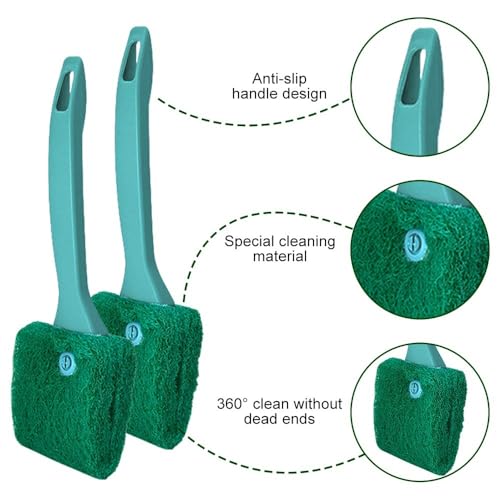 MiOYOOW Fish Tank Cleaning Brush, 2Pcs Aquarium Algae Scraper Double-Side Sponge Scrubber Cleaner with Extended Curved Handle for Fish Tank Glass Cleaning