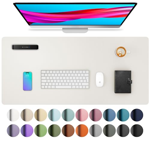Aothia Leather Desk Pad Protector, Mouse Pad, Office Desk Mat, Non-Slip PU Leather Desk Blotter, Laptop Desk Pad, Waterproof Desk Writing Pad for Office and Home (23.6" x 13.7", Off-White) - color: Off-white, size: 23.6" x 13.7"