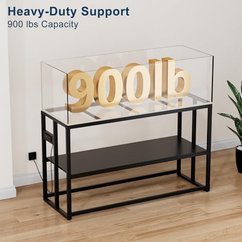 Urban Deco 55-75 Gallon Fish Tank Stand with Power Outlets, 900LBS Capacity Aquarium Stand, Metal Fish Tank Stand Dual-Layer Design Terrarium Stand, Black - color: Black with Outlet, size: 55-75 Gallon