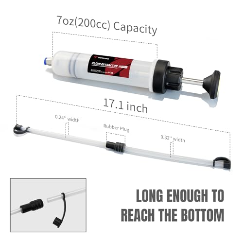 Thorstone 200cc Automotive Fluid Extractor Pump, Manual Oil Change Syringe with 2pcs 22cm PVC Suction Tubes - size: 200cc