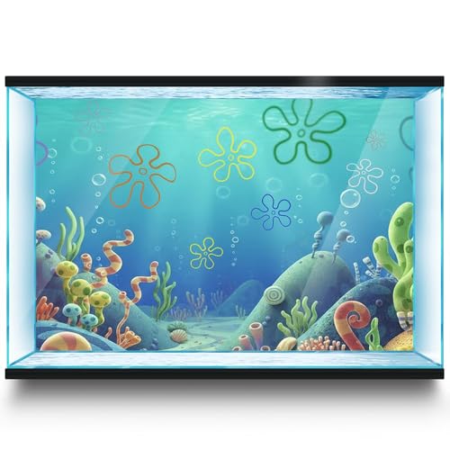 24 x 12 in Aquarium Background Stickers for 5-10 Gallon Tanks, 3D Cartoon Underwater Self-Adhesive Fish Tank Reptile Terrarium Decor Poster