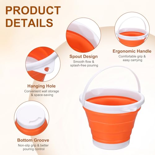 uxcell Collapsible Bucket, 0.8 Gallon (3L) Small Foldable Bucket, Portable Water Pail Round Tub Cleaning Tools with Handle for RV Camping Household Garden Fishing Car Wash, Orange - color: Orange