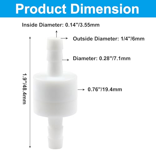 2pcs One Way Check Valve - 1/4" Inline Non-Return with Ozone Resistance PVDF Plastic Check Valve for Air, Water, Gas & Fuel Oil - size: 1/4 Inch
