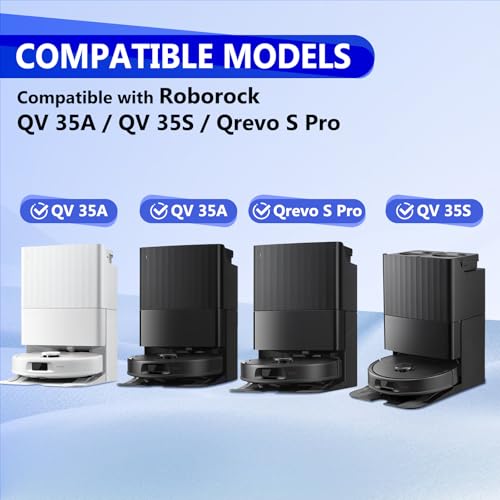 32 Pcs QV 35A Replacement Accessories Compatible with Roborock Qrevo S Pro/QV 35A / QV 35S Robot Vacuum, 2 Mainbrushes, 6 Scent Tablets, 4 HEPA Filters, 6 Dust Bags, 6 Mop Pads, 6 Side Brushes - size: for QV 35A