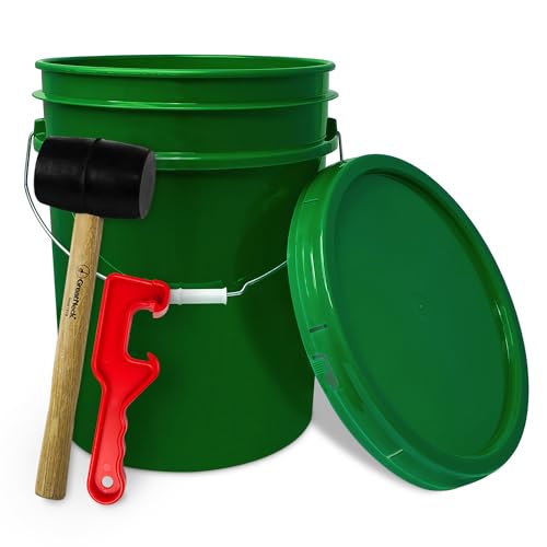 ePackageSupply 5 Gallon Plastic Bucket with Airtight Lid | Food Grade Bucket | BPA-Free | Heavy Duty 90 Mil All Purpose Pail | One 12" Rubber Mallet & One Lid Opener Included | 1 Pack - color: Green, size: 1 Pack