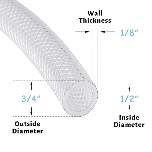 DAVCO 1/2" ID × 10 ft Heavy Duty Braided Clear Plastic Vinyl Tubing, Flexible High Pressure Reinforced PVC Vinyl Tube Hose, Non-toxic, BPA Free - size: 1/2"ID, style: 10 Feet