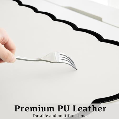 Scalloped Desk Mat, 23.6" x 11.8" Cute Small Aesthetic Desk Accessories, PU Leather Computer Laptop Desk Mouse Keyboard Pad, Desk Writing Mat for Vanity/Work/Home Decor Black - color: Black, size: 23.6" x 11.8"