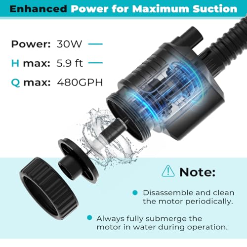 fishkeeper Electric Aquarium Gravel Cleaner, 8 in 1 Automatic Fish Tank Cleaner Kit Gravel Vacuum for Fish Tank, for Change Water/Wash Sand/Water Filter/Water Circulation (30W 480GPH)
