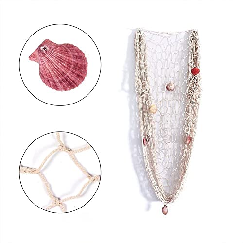 Nature Fish Net Wall Decoration with Shells, Ocean Themed Wall Hangings Fishing Net Party Decor for Pirate Party,Wedding,Photographing Decoration (2pack-Beige/Beige) - color: 2pack-beige/Beige