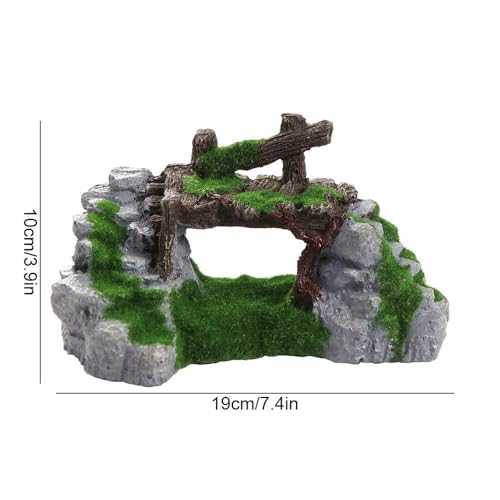 Fish Tank Decorations Bridge Ornament, Resin Craft Creative Fish Tank Ornaments Moss Rockery Shape Decoration DIY Landscaping(Green)