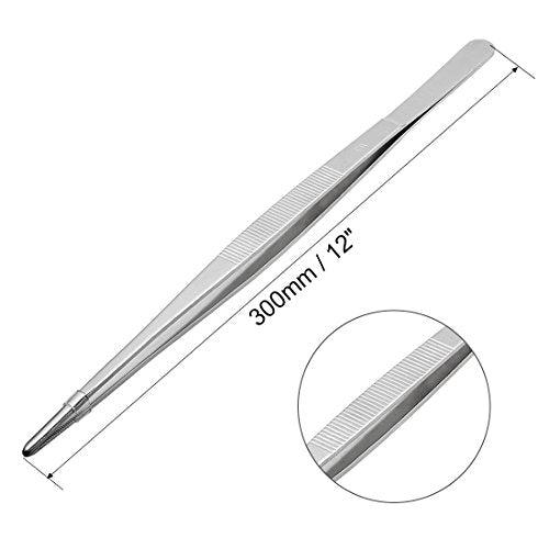 uxcell 2 Pcs 12-Inch Stainless Steel Straight Blunt Tweezers with Serrated Tip Daily Garden Tool - size: 12 inch