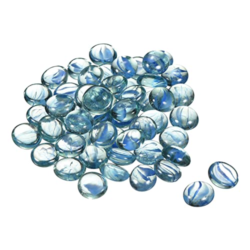 MECCANIXITY Decorative Flat Glass Marbles 17-19mm Rock Vase Filler Beads Pebbles Petal Blue for Fish Tank Table Scatter Decor, 100 Pcs - color: Blue