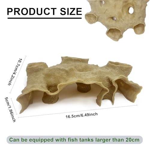 LIYAOLI Aquarium Cave Hideout for Fish Shrimp and Betta, 3D Printed Natural Rock Aquarium Decor with Multi Entrance Shelter for Nano Fish Tank Aquascape Decoration (Sandy Earth Color, S)