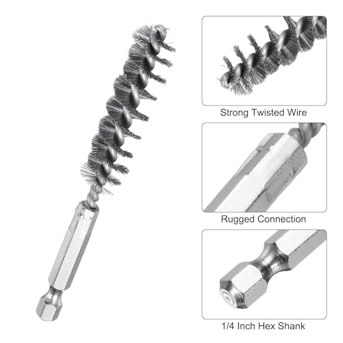 HARFINGTON 10Pcs Stainless Steel Bore Brush 13mm Dia 4" Long Cleaning Twisted Wire Brush with Handle 1/4" Hex Shank for Tubes, Ports, Bearings - size: 13mm