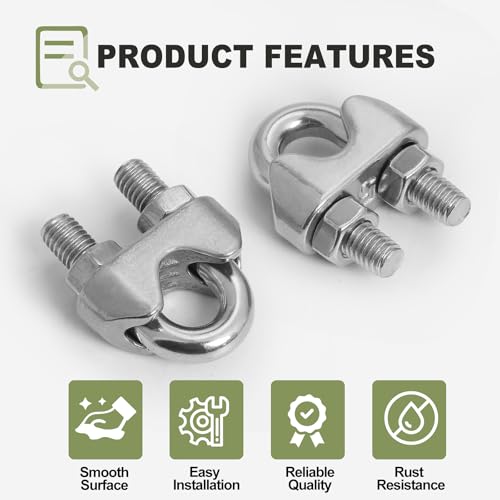 4pcs M5 Wire Rope Clamp, 3/16 inch Cable Clamps Stainless Steel Wire Rope Clips - size: M5