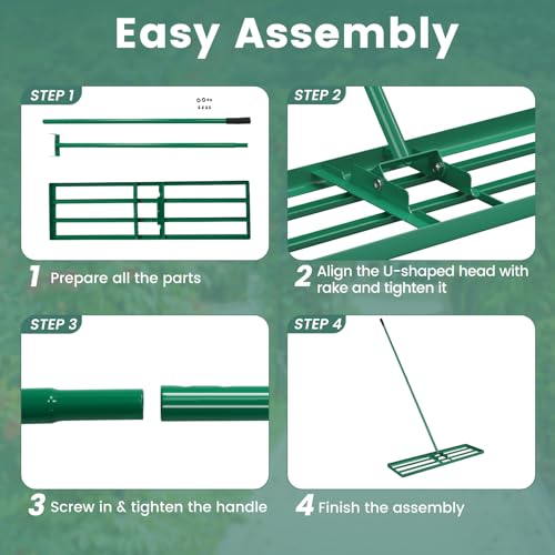 Goplus Lawn Leveling Rake, 36" x 10" Heavy Duty Level Lawn Tool w/ Ergonomic Handle for Soil, Effort-Saving Landscape Rake for Garden, Backyard, Golf Course, Farm, Pasture - style: 36" x 10", Green