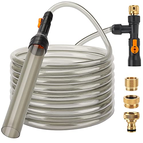 hygger Bucket-Free Aquarium Water Change Kit Metal Faucet Connector Fish Tank Vacuum Siphon Gravel Cleaner with Long Hose 33FT Drain & Fill - size: 33 Foot(Pack of 1)