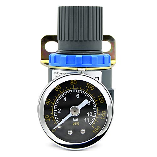 Air Pressure Regulator with Gauge Mini Air Control Valve 1/4-Inch NPT Thread for Air Compressor and Air Tools (0-145PSI) - color: Pressure Regulator and Gauge With Bracket, size: 1/4" Air Regulator
