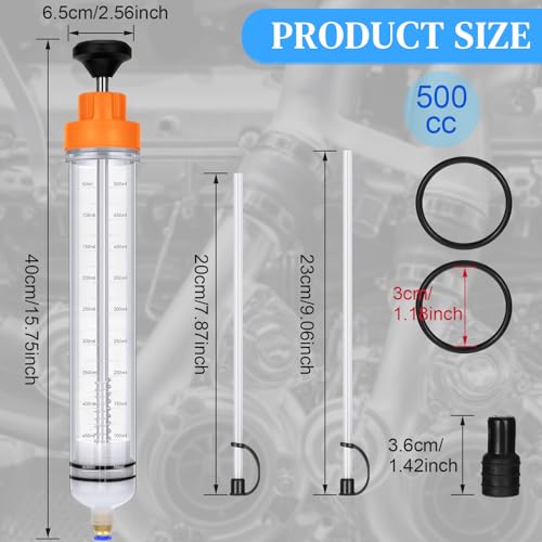 Gisafai 500cc Fluid Extractor Automotive Pump Manual Oil Extractor Pump Syringe for Gasoline Hand Cleaner for Power Steering, Hydraulic Fluid(Orange) - color: Orange, size: 500cc