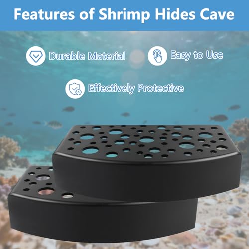Shrimp Hides Cave for Aquarium - 2Pcs Shrimp Breed Fish Hideout Underground Tunnel for Aquarium Cave, Black
