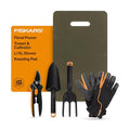 Fiskars 5-Piece Flower Gardening Essentials Set, Floral Pruner, Trowel, Cultivator, Gloves & Kneeling Cushion, Easy Action Bypass Blade with Wire Cutter & Stem Stripper, Lightweight Rustproof - style: Floral Tool Gift Set