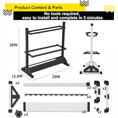 24-Rod Aluminum Fishing Rod/Pole Holder, Rustproof Fishing Rod Rack with 360° Lockable Wheels, Multi-Functional Storage Organizer for Garage & Home, Fits Most Rods & Golf Clubs (Black)