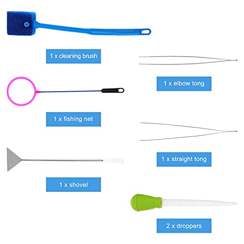 Yardwe Professional Aquarium Cleaning Supplies 7 in 1 Fish Tank Tool Set with Fine Mesh Net Skimmer Brush Tweezers for Aquascaping Random Color