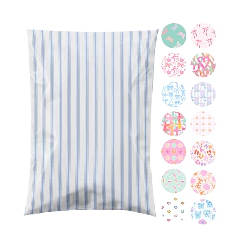 Pretty Package Store 14.5x19 Designer Poly Mailer 100 Pack Heavy Duty Waterproof Self Seal Shipping Bags for Small Business Large Mailing Envelopes Bulk Tear Resistant Packaging Blue Stripe - color: Blue Stripes, size: 14.5x19