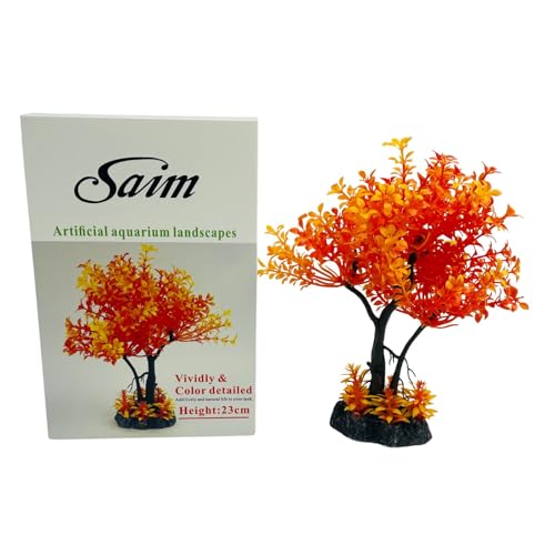 Saim Plastic Plants Artificial Orange Yellow Tree for Fish Tank Decorations Aquarium Decor Bonsai Ornament 8.6" Height